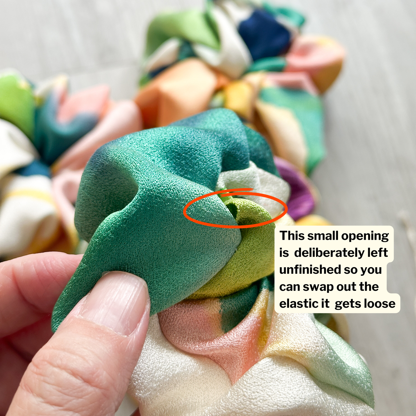 Abstract Watercolour upcycled vintage Japanese obi scrunchie