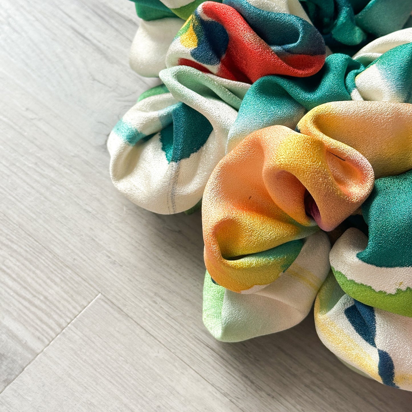 Abstract Watercolour upcycled vintage Japanese obi scrunchie
