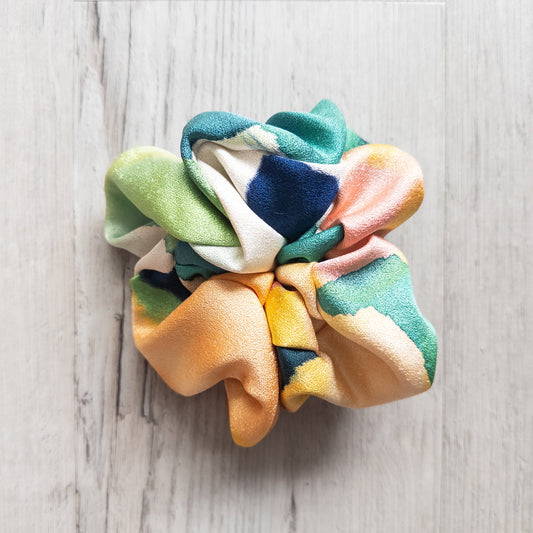 Abstract Watercolour upcycled vintage Japanese obi scrunchie