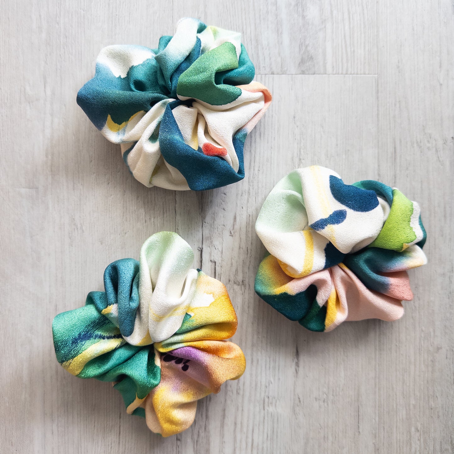 Abstract Watercolour upcycled vintage Japanese obi scrunchie