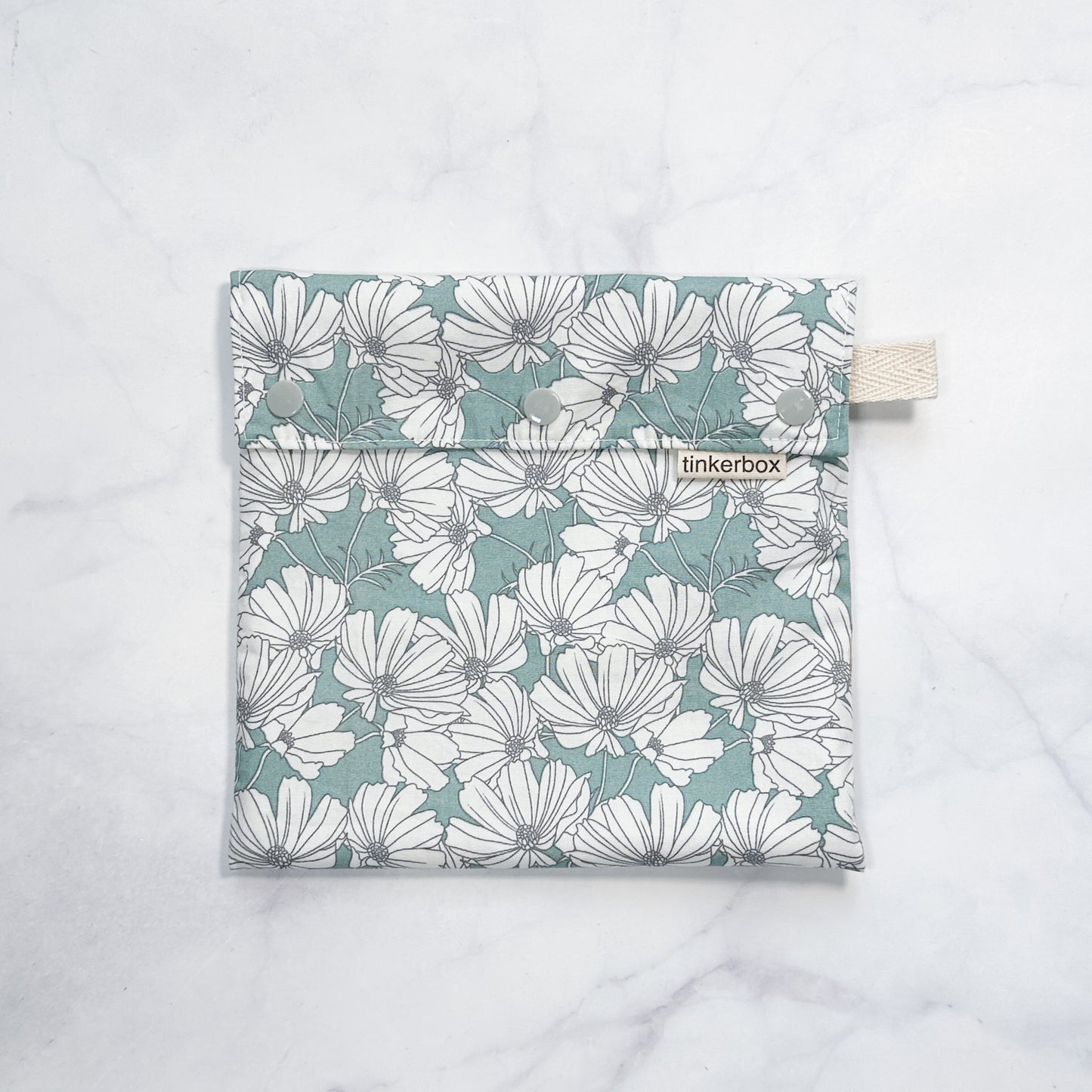 Dusty Teal Floral Snack Baggie