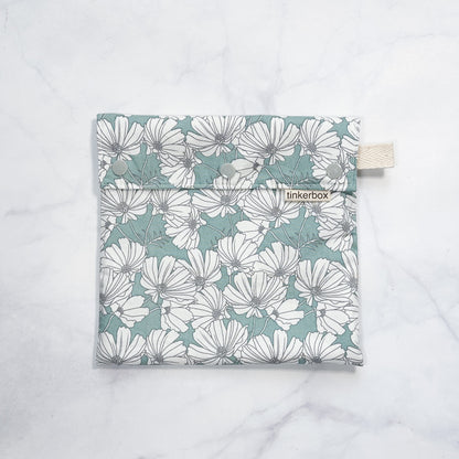 Dusty Teal Floral Snack Baggie