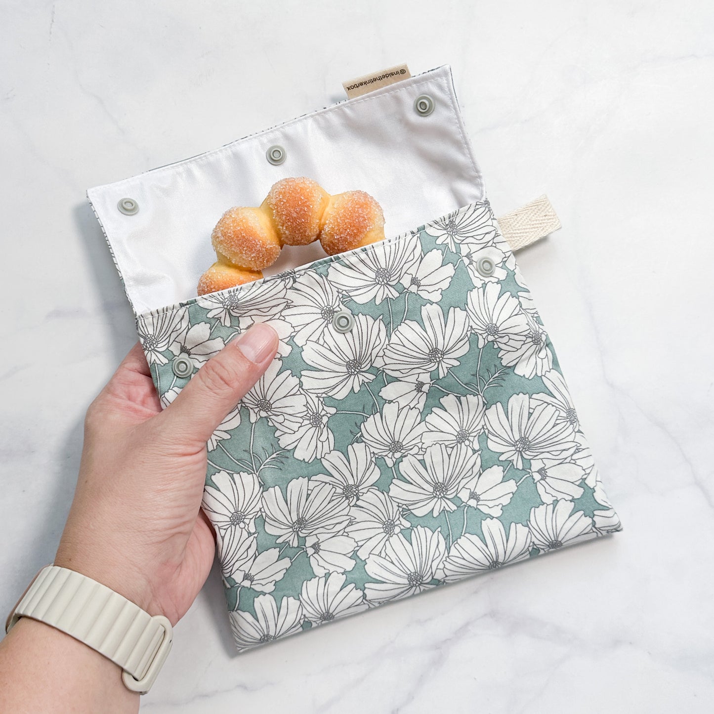 Dusty Teal Floral Snack Baggie