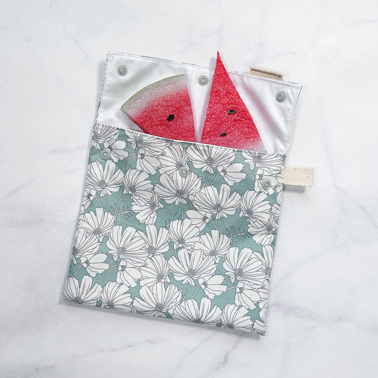 Dusty Teal Floral Snack Baggie