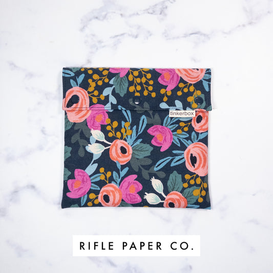 Rosa Floral Navy Rifle Paper Co. Snack Baggie