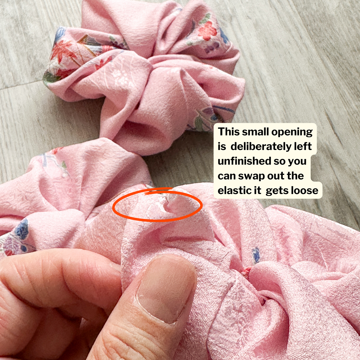 Sweet Pink upcycled vintage Japanese obi scrunchie