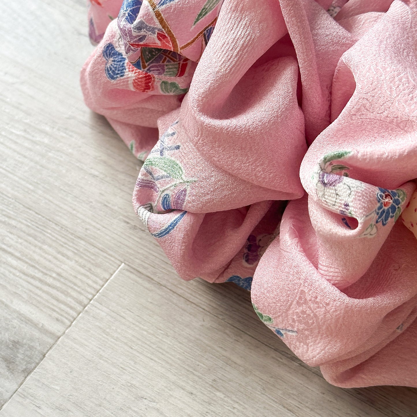 Sweet Pink upcycled vintage Japanese obi scrunchie