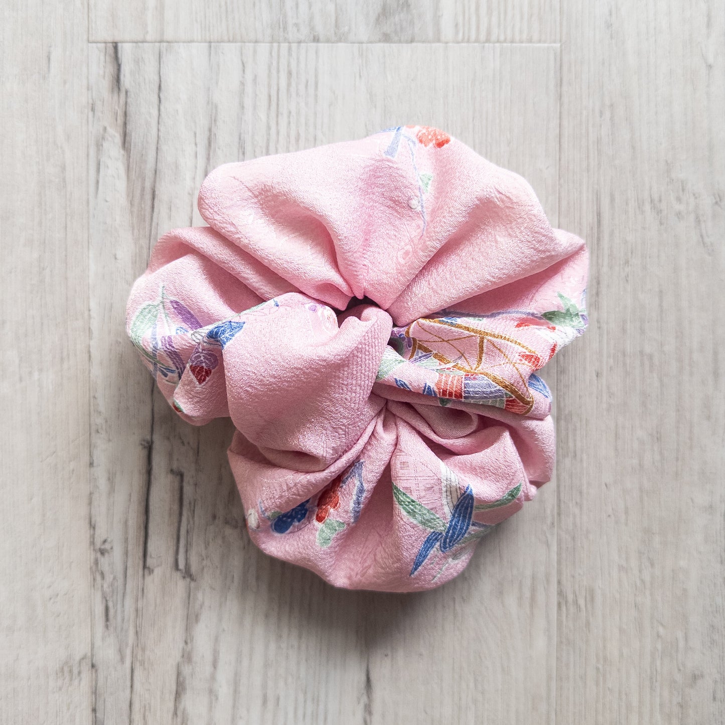 Sweet Pink upcycled vintage Japanese obi scrunchie
