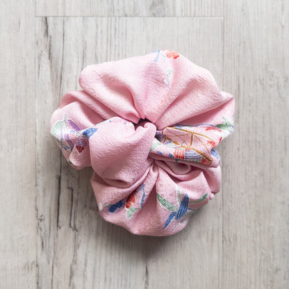 Sweet Pink upcycled vintage Japanese obi scrunchie
