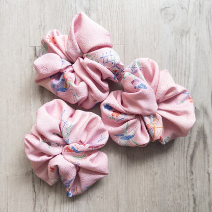 Sweet Pink upcycled vintage Japanese obi scrunchie